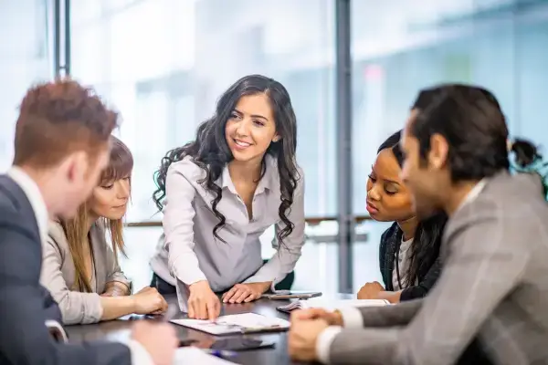 Diverse professional women collaborating in a meeting