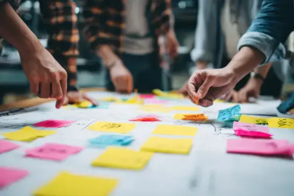 colleagues collaborating to co-design human-centred and future-ready workplaces